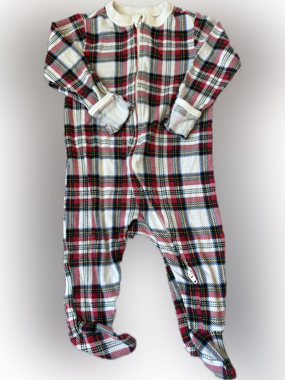 Old Navy Plaid Footed Sleeper in Red, Green, Black & Cream